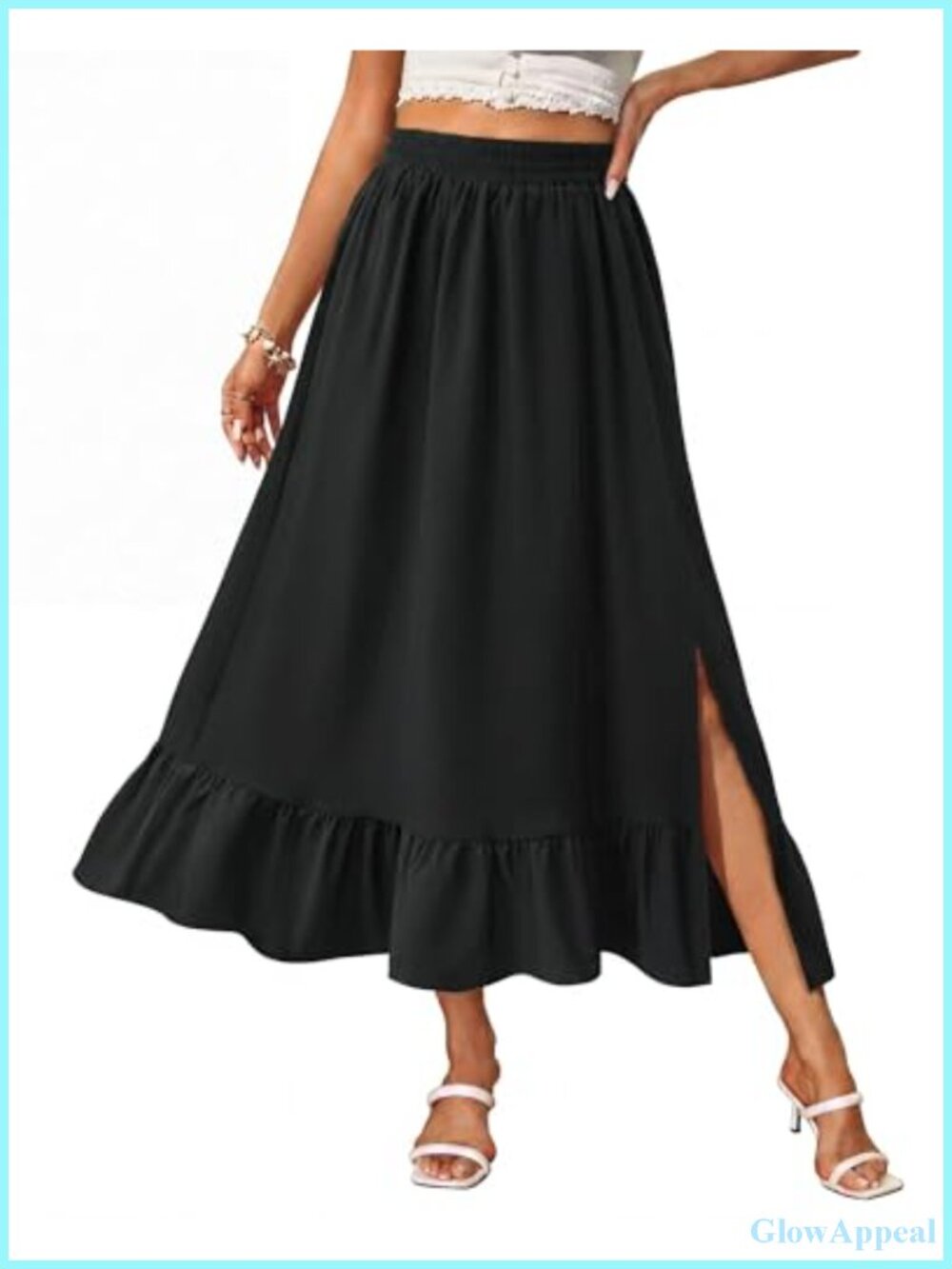 Women's Midi Skirt Flowy A-Line High Waist Elastic Pleated Summer Beach